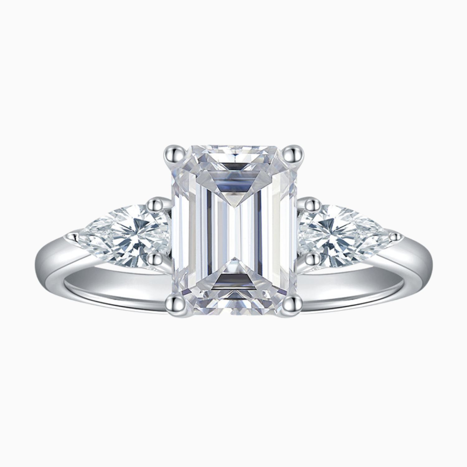 Three Stone Emerald Cut Moissanite Ring - Ceerom