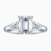 Three Stone Emerald Cut Moissanite Ring - Ceerom