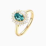Green Oval Cut Halo Moissanite Ring - 9K Gold Plated