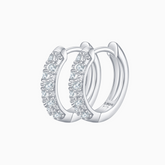 Half Pave Double Row Moissanite Hoop Earrings