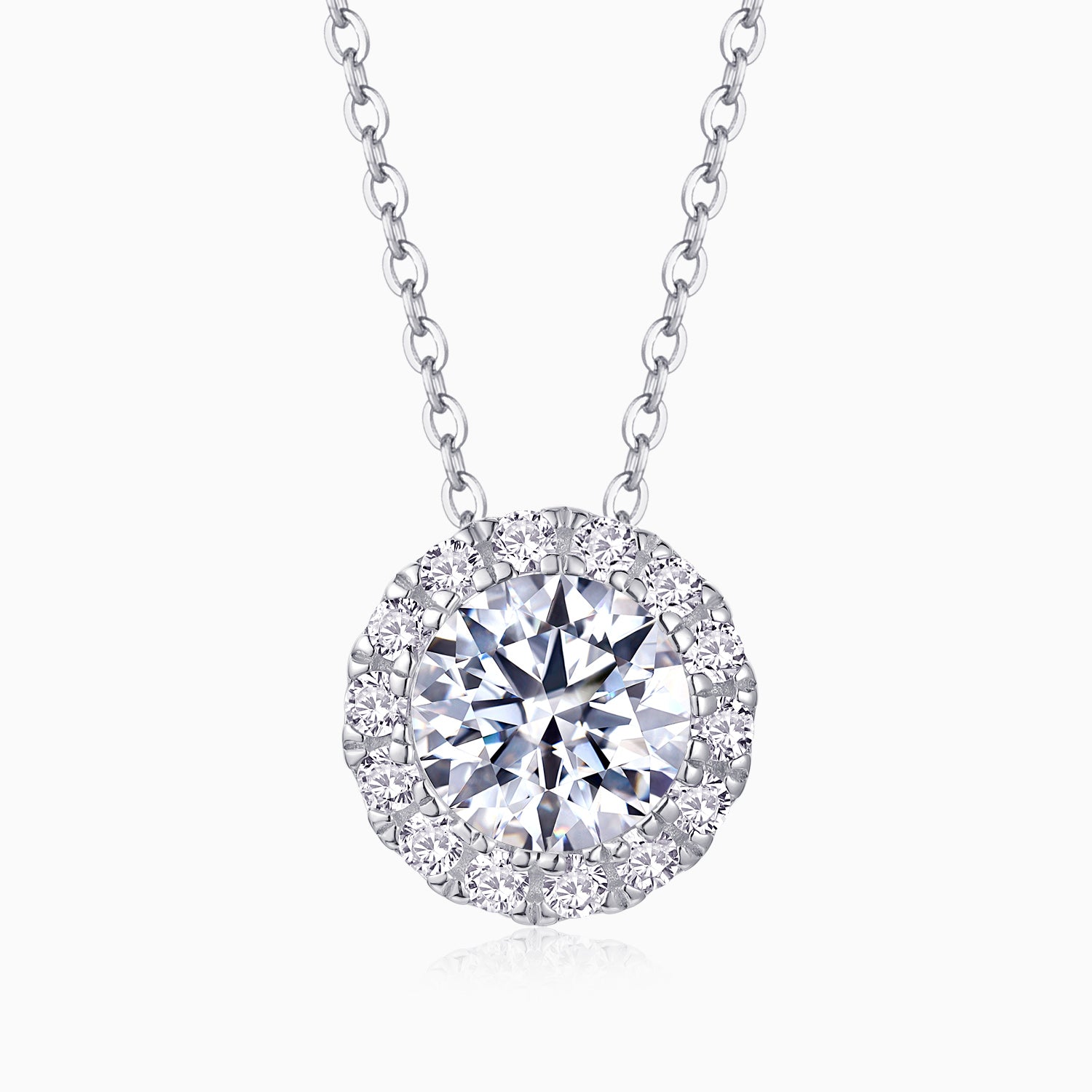 Round Cut Moissanite Halo Pendant Necklace - Ceerom
