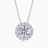 Round Cut Moissanite Halo Pendant Necklace - Ceerom