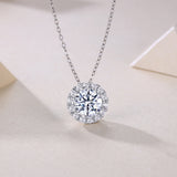 Round Cut Moissanite Halo Pendant Necklace - Ceerom