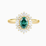 Green Oval Cut Halo Moissanite Ring - 9K Gold Plated