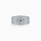 Pave Round Moissanite Halo Wedding Men's Ring - Ceerom