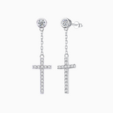 Moissanite Dangle Cross Drop Earrings