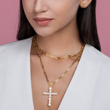 Emerald Cut Moissanite Cross Pendant Necklace - Ceerom