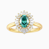 Green Oval Cut Halo Moissanite Ring - 9K Gold Plated