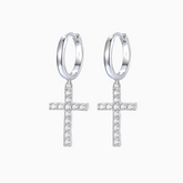 Round Cut Moissanite Cross Drop Earrings - Ceerom
