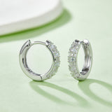 Half Pave Double Row Moissanite Hoop Earrings