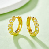 Half Pave Double Row Moissanite Hoop Earrings