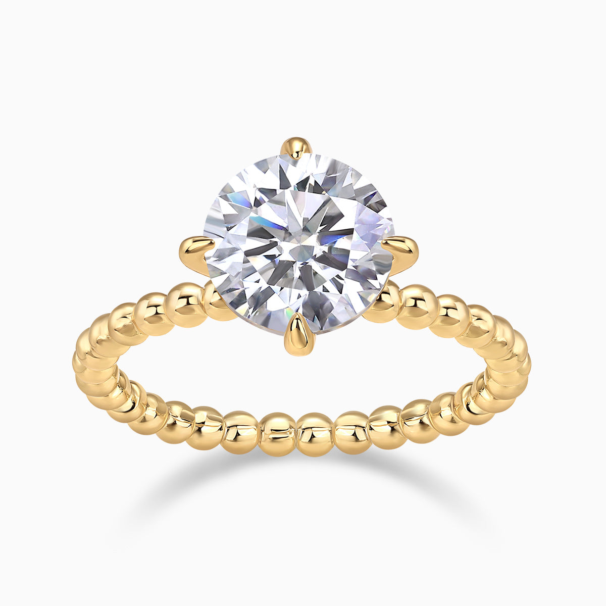Solitaire Round Cut Moissanite Beaded Engagement Ring - Ceerom