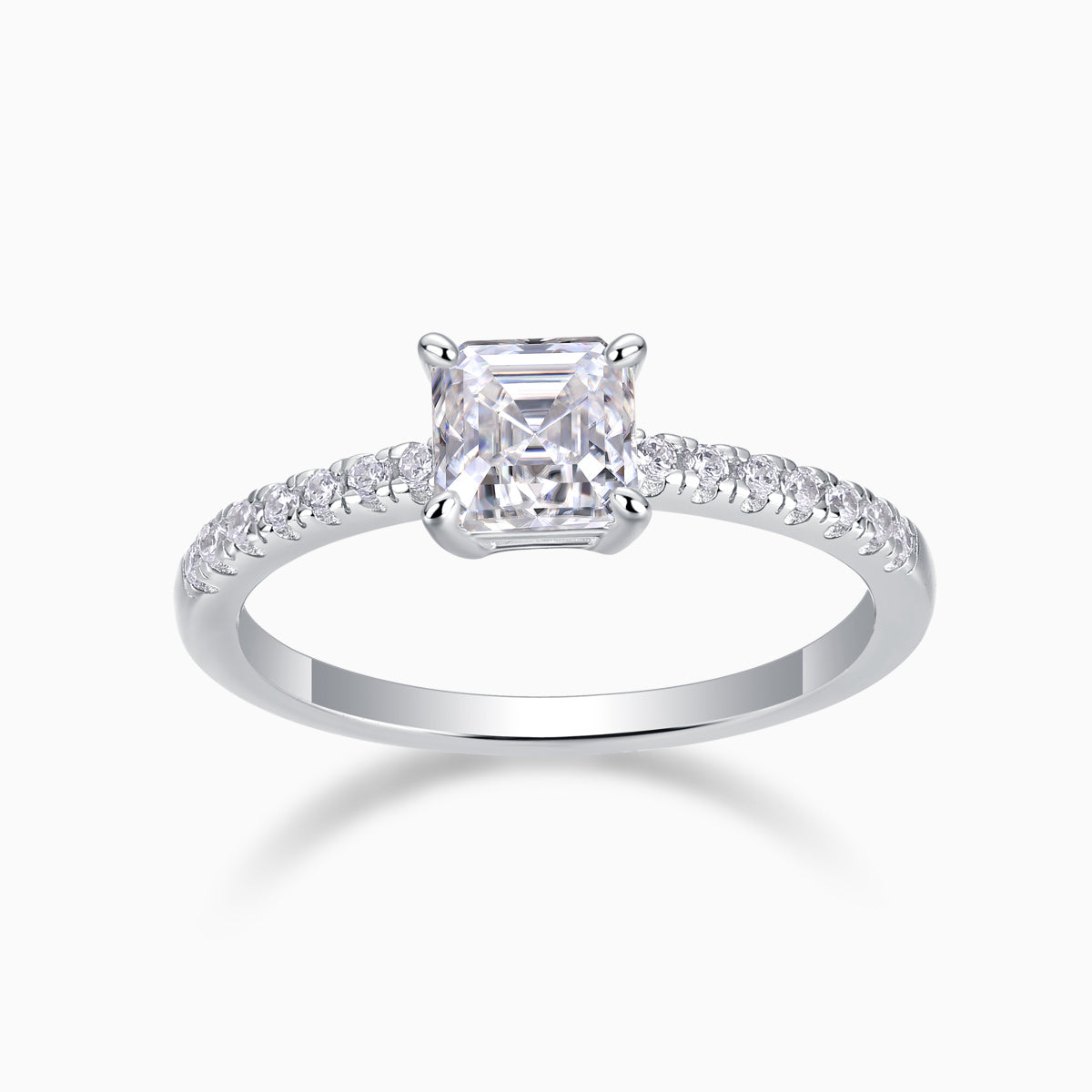 Asscher Cut Moissanite Pave Engagement Ring - Ceerom