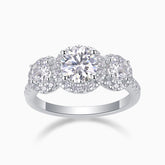 Three Stone Halo Round Cut Moissanite Wedding Ring - Ceerom