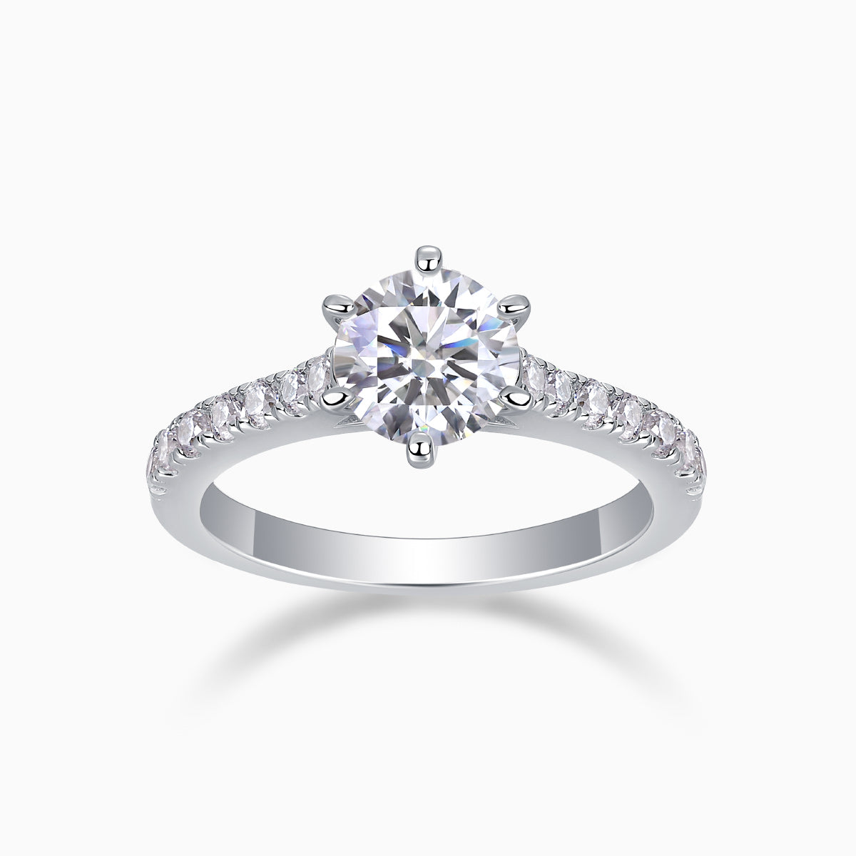 Round Cut Moissanite Six Prong Engagement Ring - Ceerom