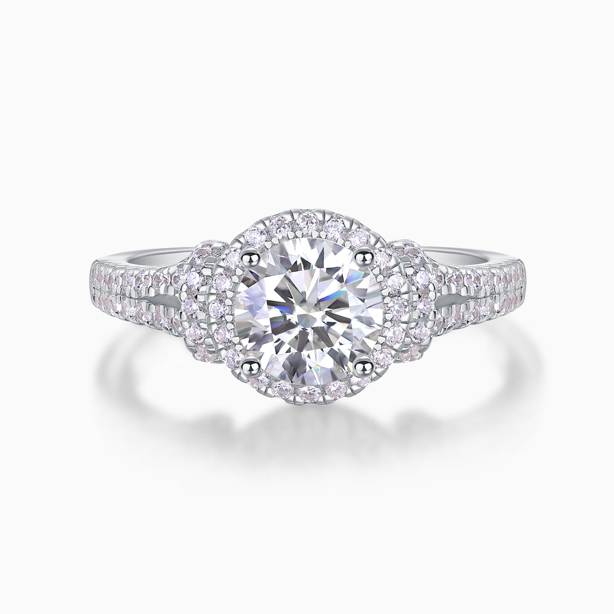 Pave Round Moissanite Halo Engagement Ring - Ceerom