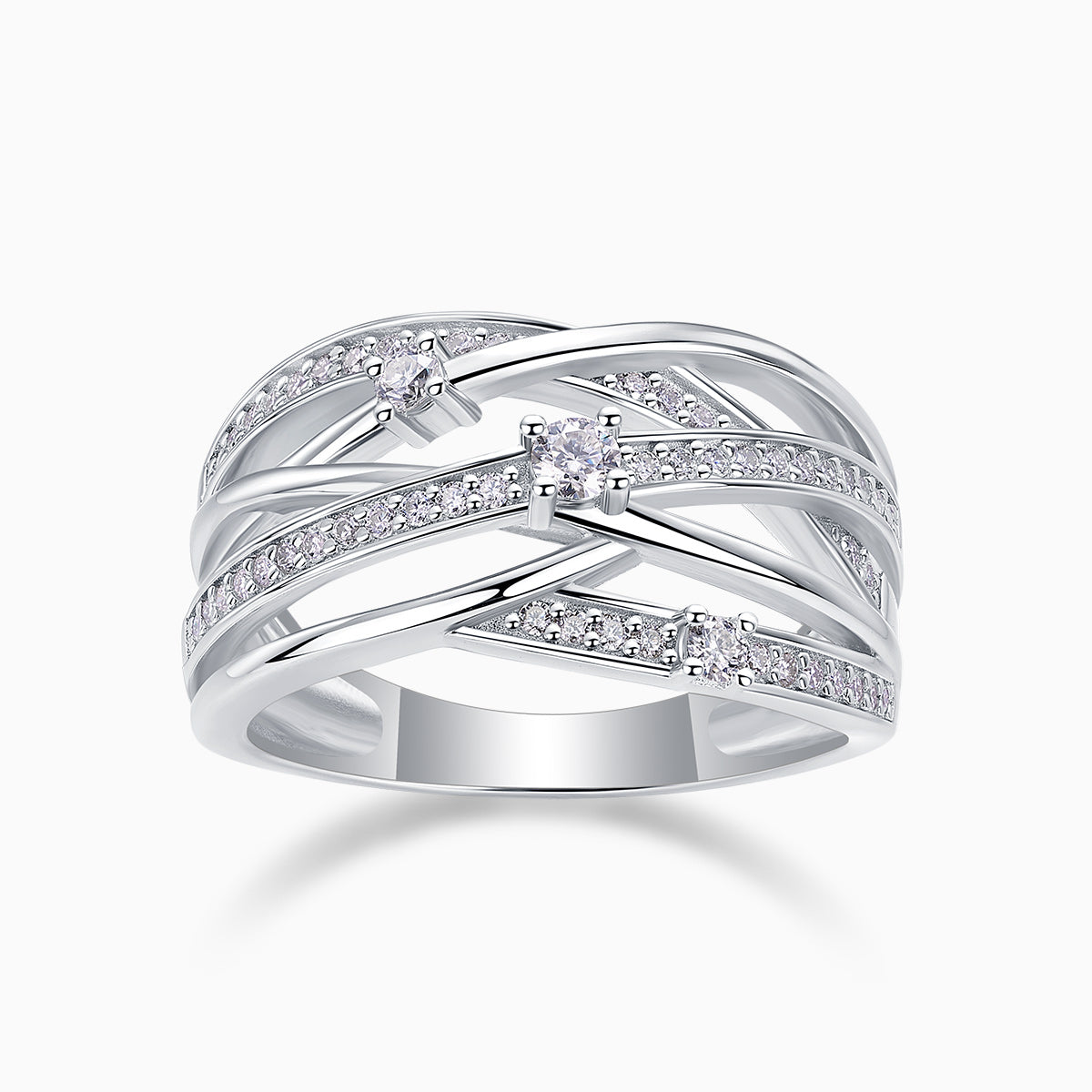 Round Moissanite Crossover Band Ring - Ceerom