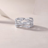 Round Moissanite Crossover Band Ring - Ceerom