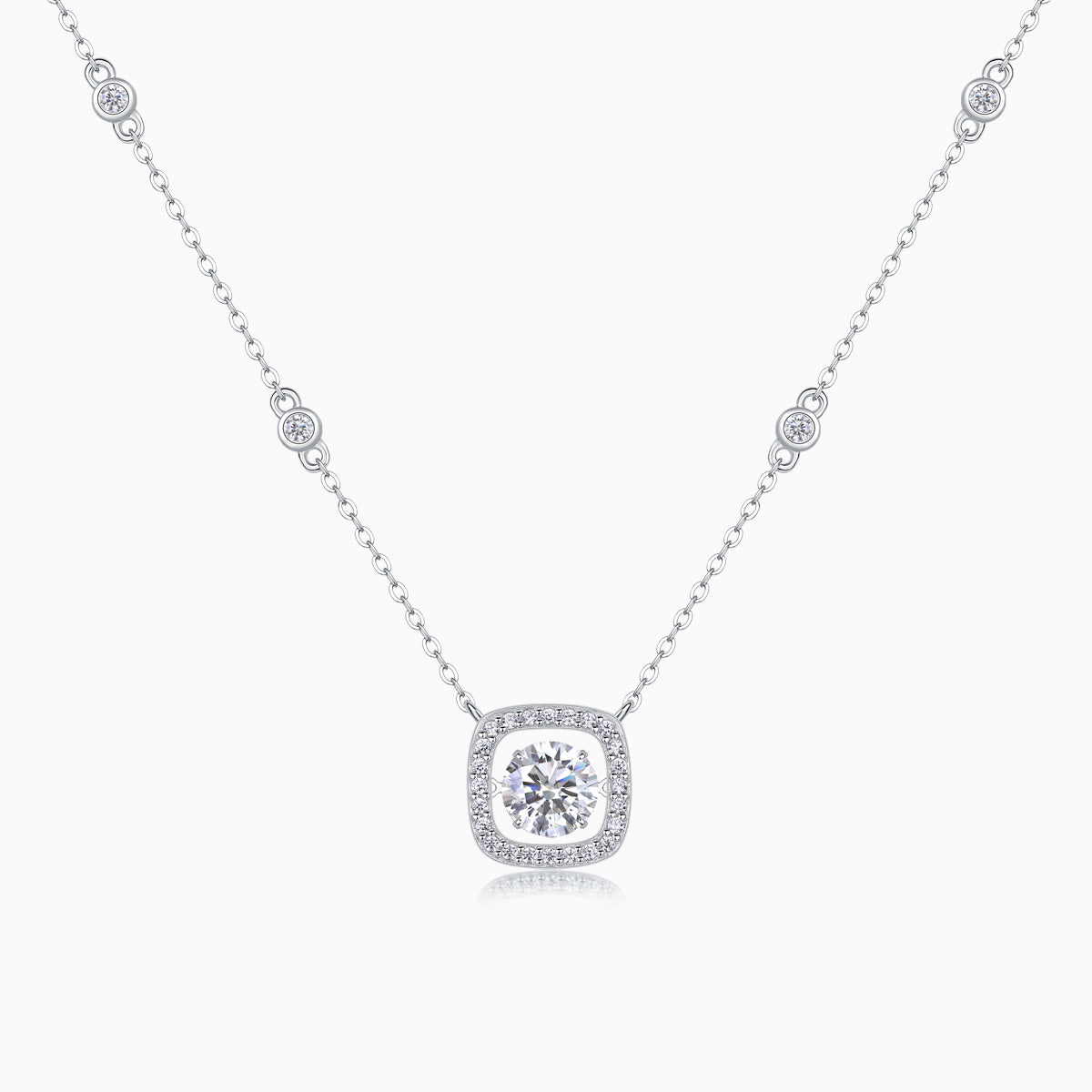 Round Cut Moissanite Pendant Halo Necklace - Ceerom