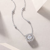 Round Cut Moissanite Pendant Halo Necklace - Ceerom