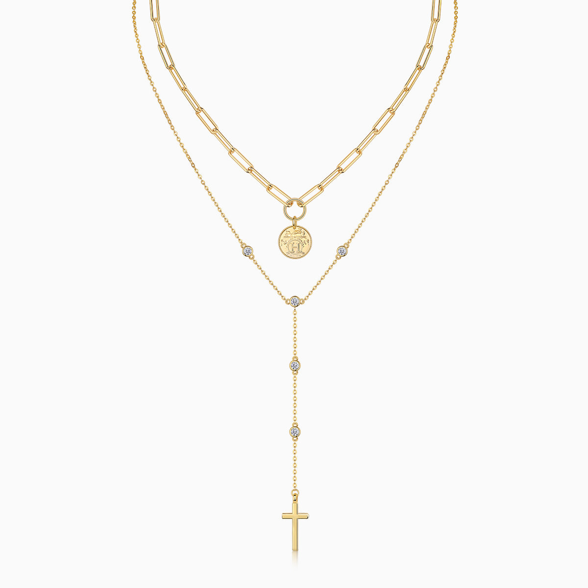 Moissanite Cross and Cion Necklace Set - Ceerom