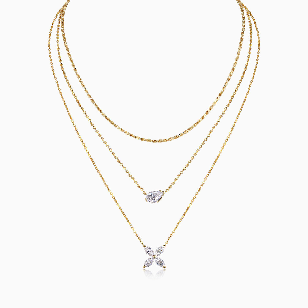 Pear Cut Moissanite Pendant Triple Necklace - Ceerom