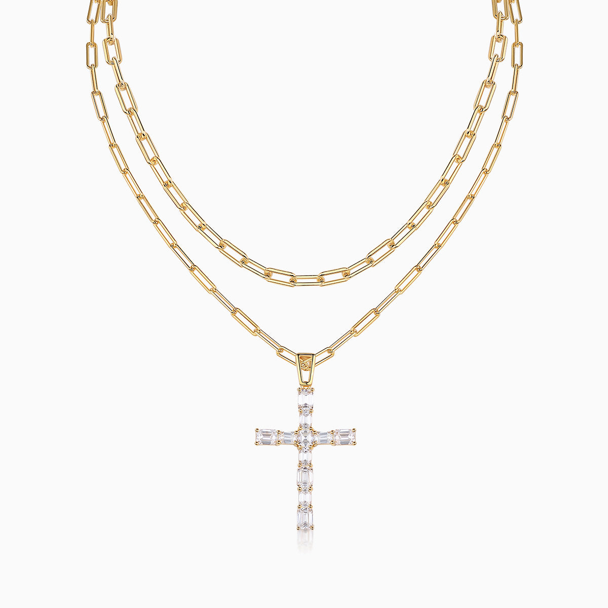 Emerald Cut Moissanite Cross Pendant Necklace - Ceerom