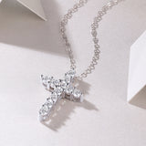 Round Cut Moissanite Cross Pendant Necklace - Ceerom