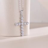 Round Moissanite Cross Pendant Necklace - Ceerom
