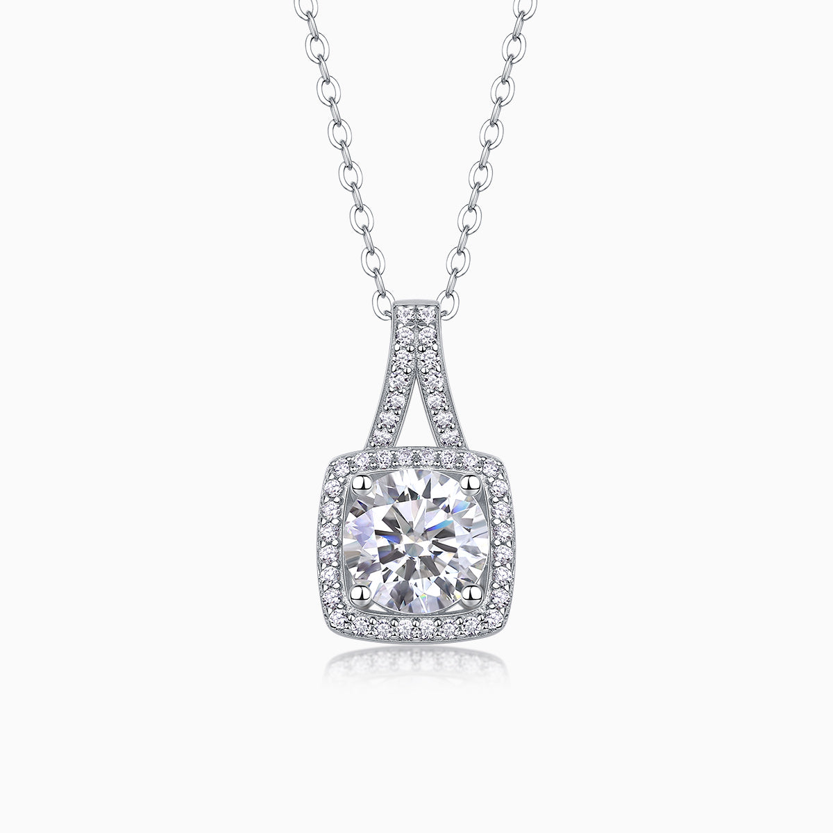 Round Cut Moissanite Halo Pendant Necklace - Ceerom