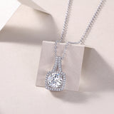 Round Cut Moissanite Halo Pendant Necklace - Ceerom