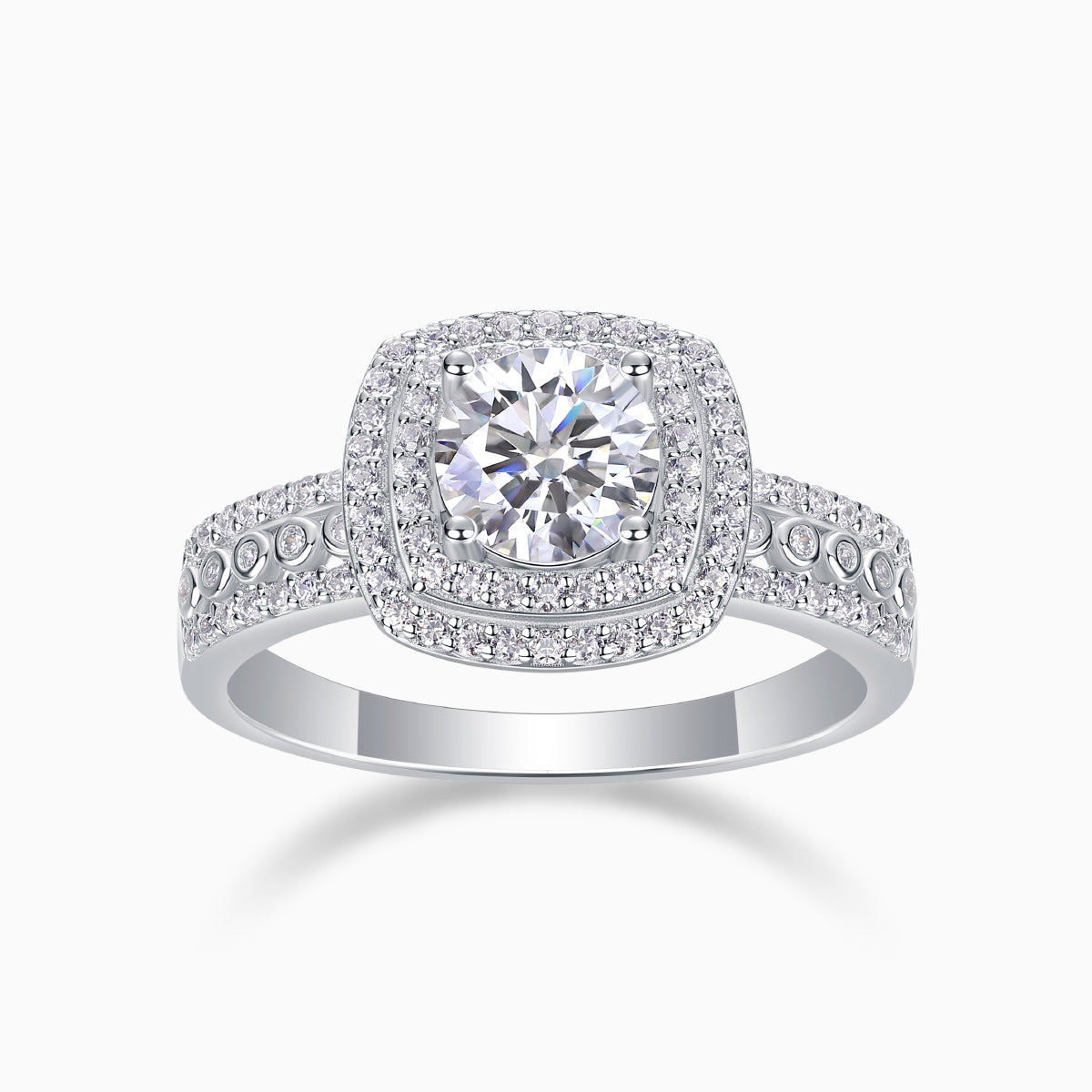 Halo Round Cut Pave Moissanite Ring - Ceerom