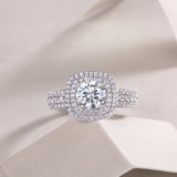 Halo Round Cut Pave Moissanite Ring - Ceerom