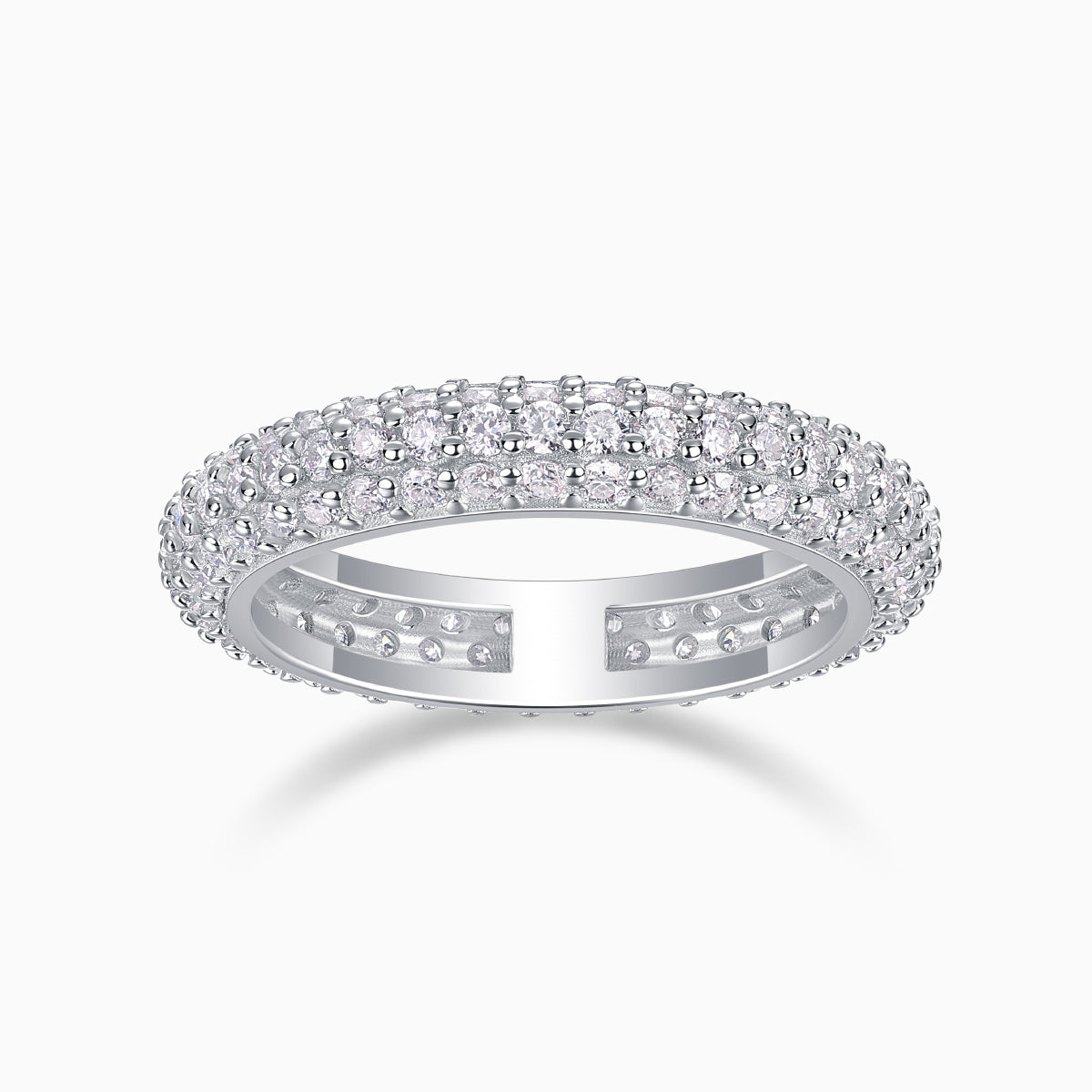 Triple Row Round Cut Moissanite Band Ring - Ceerom