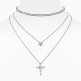 Round Moissanite Cross Pendant Triple Necklace - Ceerom