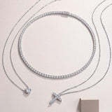 Round Moissanite Cross Pendant Triple Necklace - Ceerom