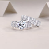 3CT Round Moissanite Solitaire Ring Set - Ceerom