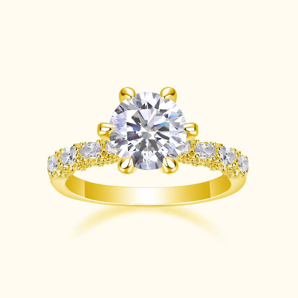 Pave Six Claw Round Moissanite Ring - Ceerom