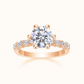 Pave Six Claw Round Moissanite Ring - Rose Gold - Ceerom