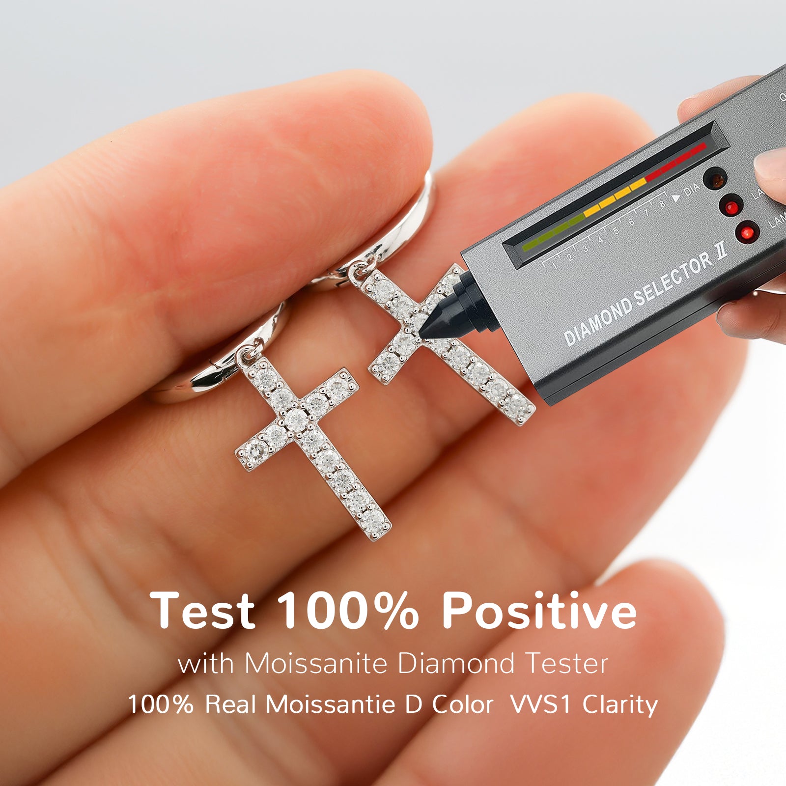 Round Cut Moissanite Cross Drop Earrings - Ceerom