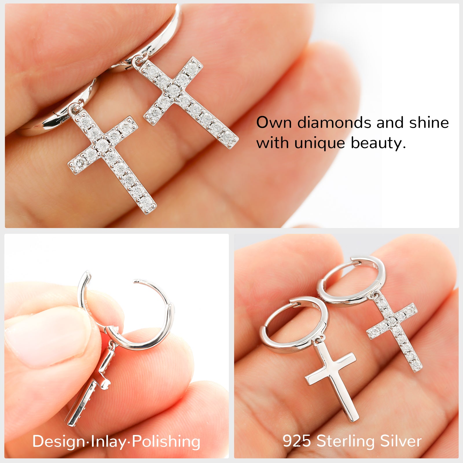 Round Cut Moissanite Cross Drop Earrings - Ceerom