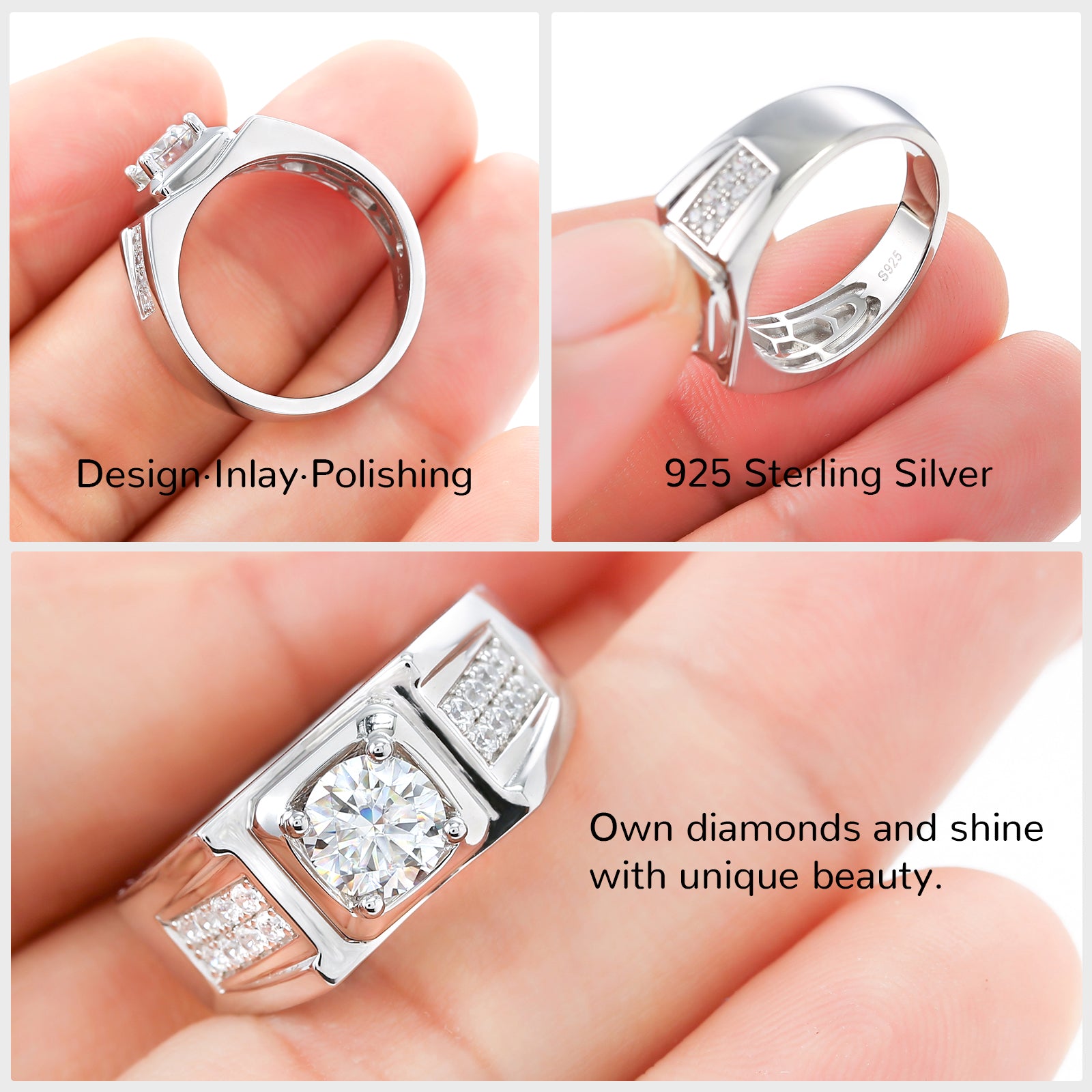 Men's Halo Moissanite Wedding Band Ring - Ceerom