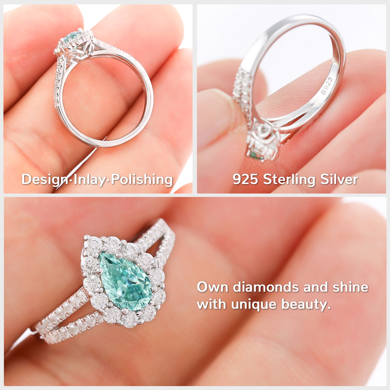 Pear Cut Moissanite Split Shank Halo Engagement Ring - Ceerom