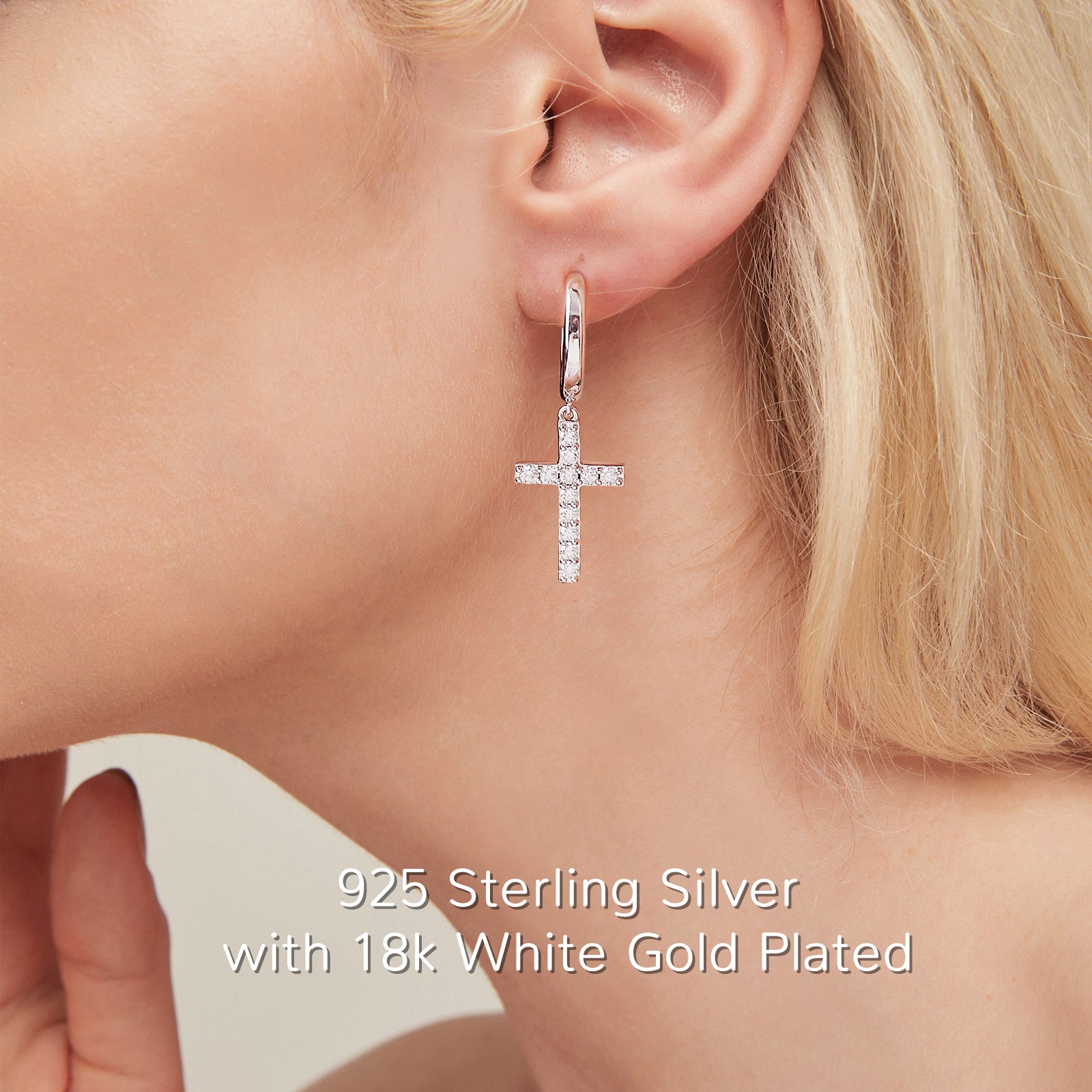 Round Cut Moissanite Cross Drop Earrings - Ceerom