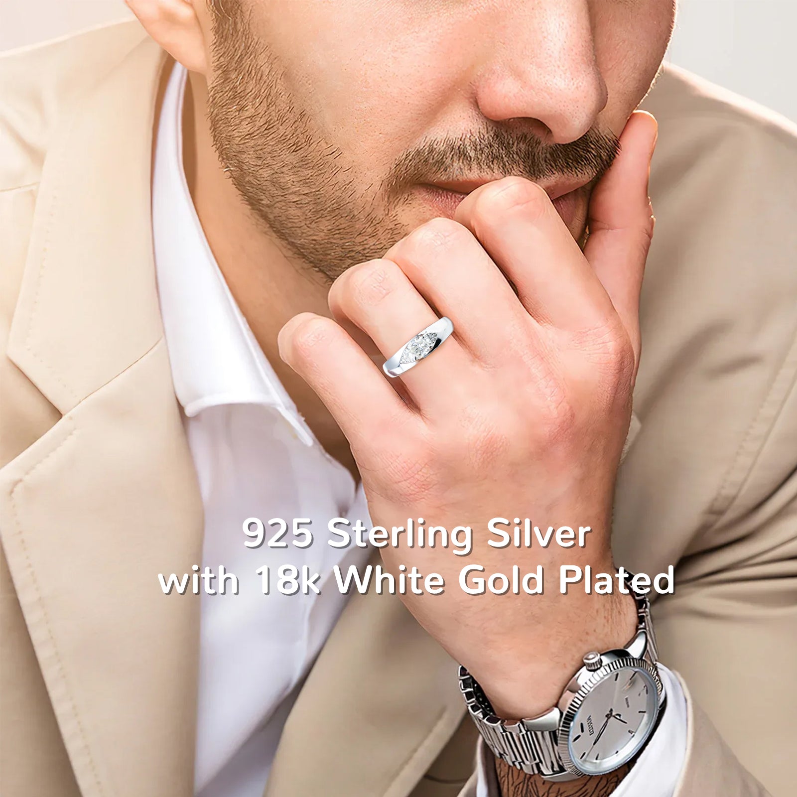 Oval Cut Men's Moissanite Wedding Band Ring - Ceerom