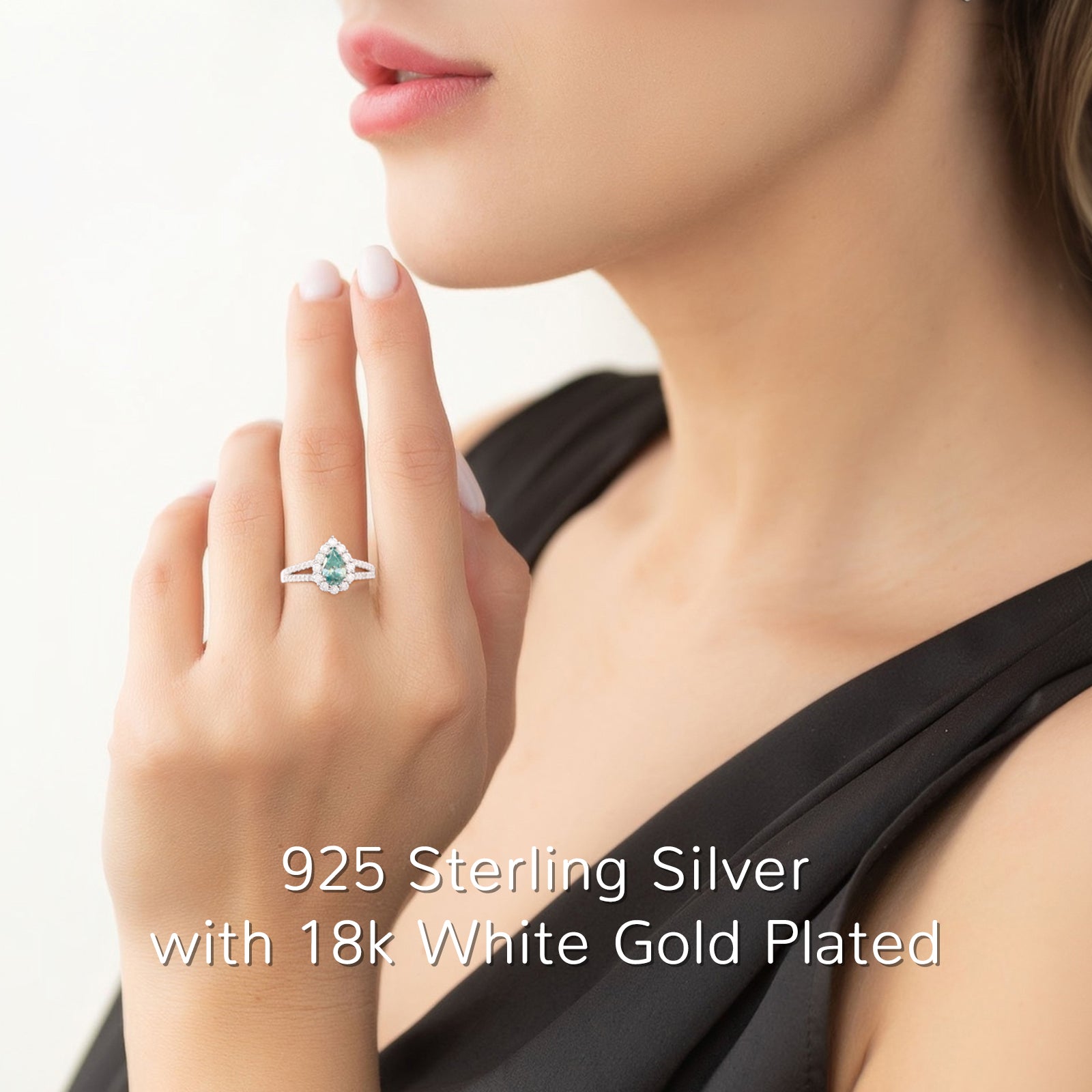 Pear Cut Moissanite Split Shank Halo Engagement Ring - Ceerom