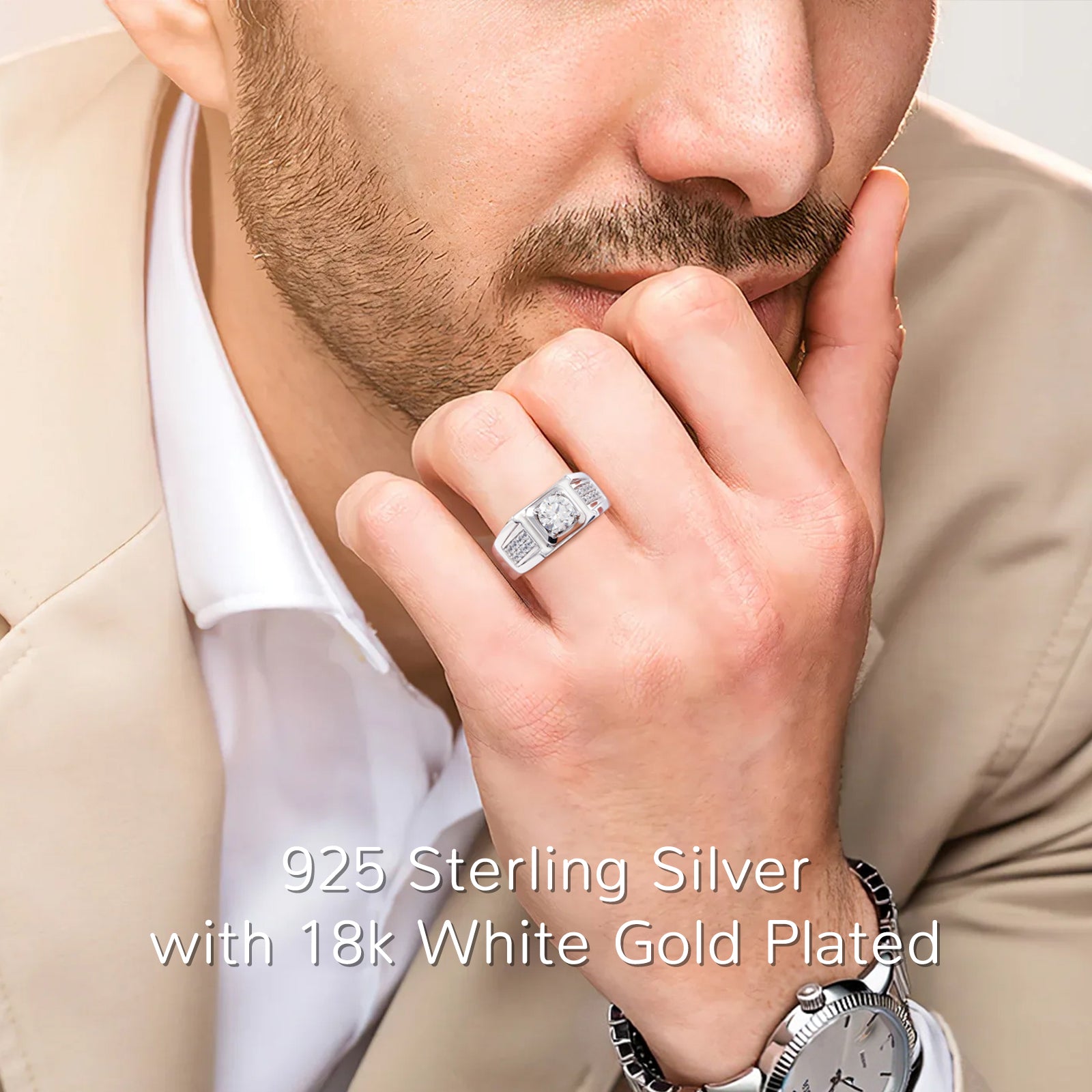 Men's Halo Moissanite Wedding Band Ring - Ceerom