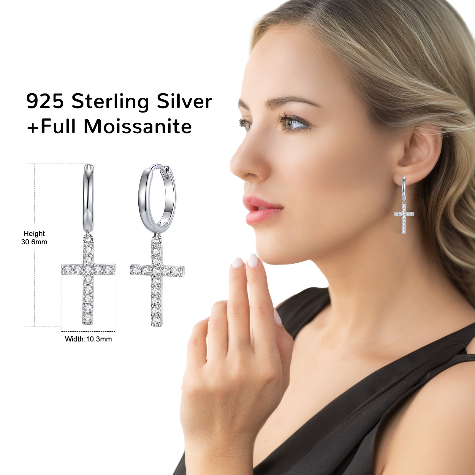 Round Cut Moissanite Cross Drop Earrings - Ceerom