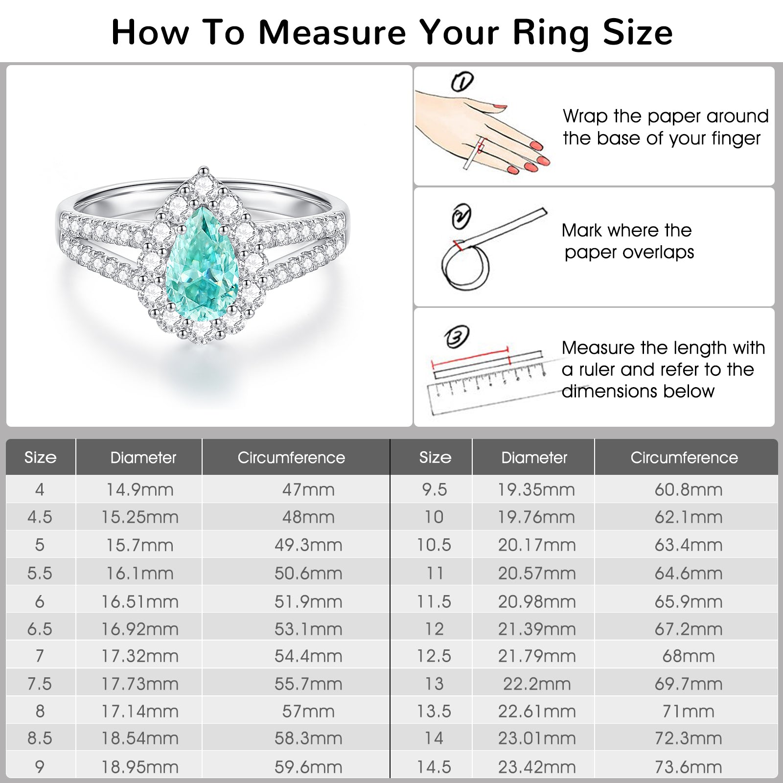 Pear Cut Moissanite Split Shank Halo Engagement Ring - Ceerom