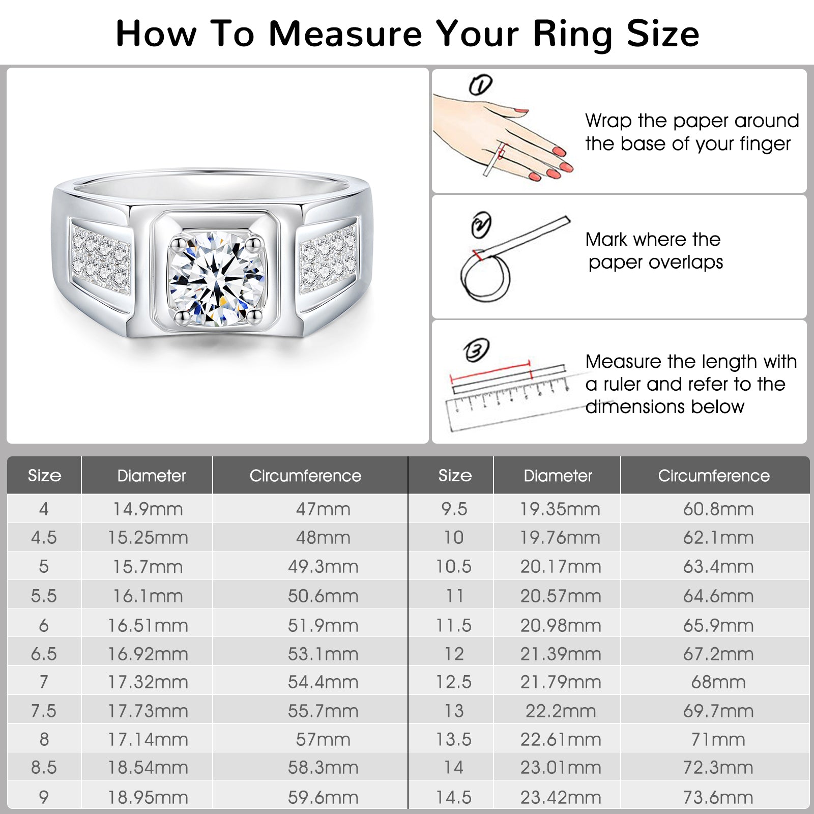 Men's Halo Moissanite Wedding Band Ring - Ceerom